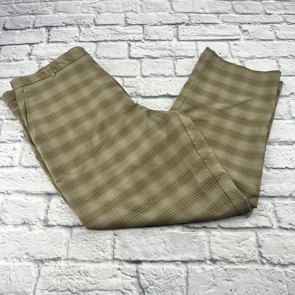 Slazenger Men's Golf Pants 40x30 Beige Tan Plaid Performance Trousers Straight